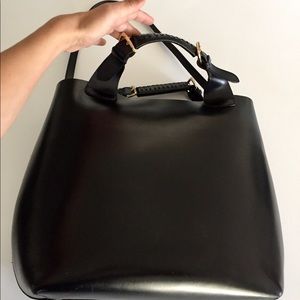 Zara Braided Shopper Black Leather Tote Bag